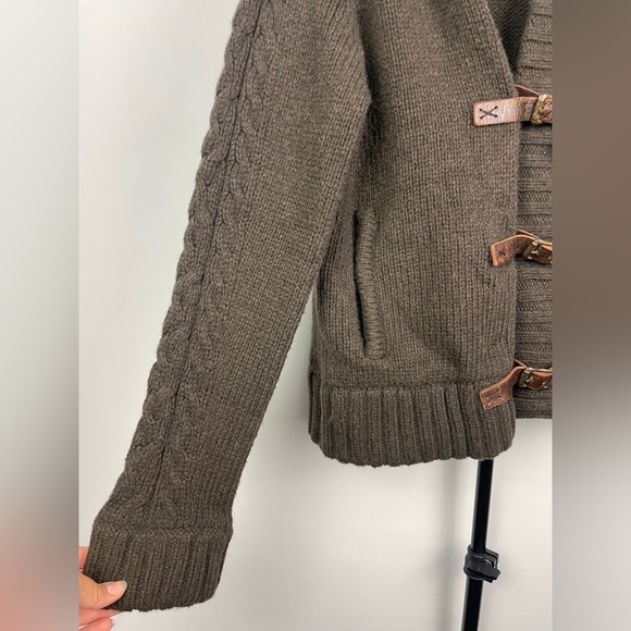Revolve Tovar Brown Wool Blend Leather Strap Closure Cable Knit Sweater - Picture 2 of 6